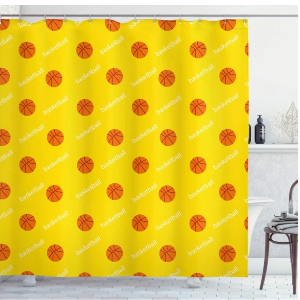 Basketball Shower Curtain, Athletics League  Set with Hooks, 69